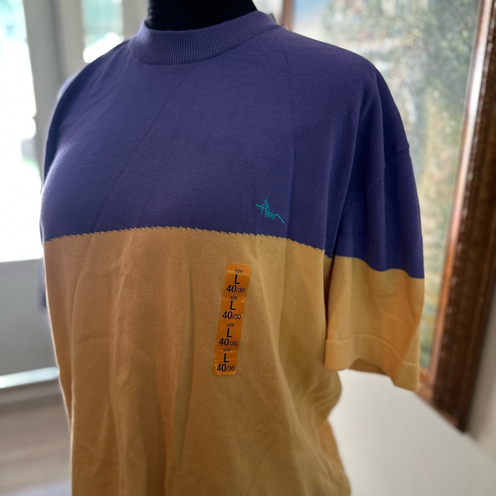 Zara Color-Block Blue and Tan Short Sleeve Tee - Picture 2 of 5